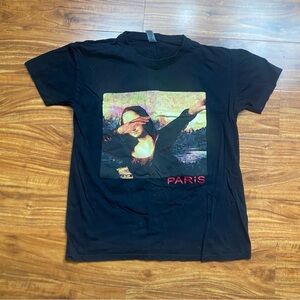 Sol's Regent Women Black Mona Lisa Graphic Cotton Crew T-Shirt Size Small Casual